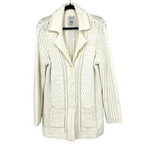 Chicos Long Line Cardigan Sweater Womens Size 1 US Medium Cream Chunky Knit